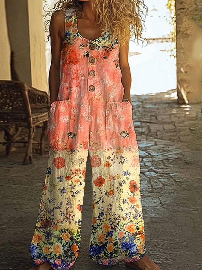 Ženski casual vintage cvetlični patchwork kombinezon-SI