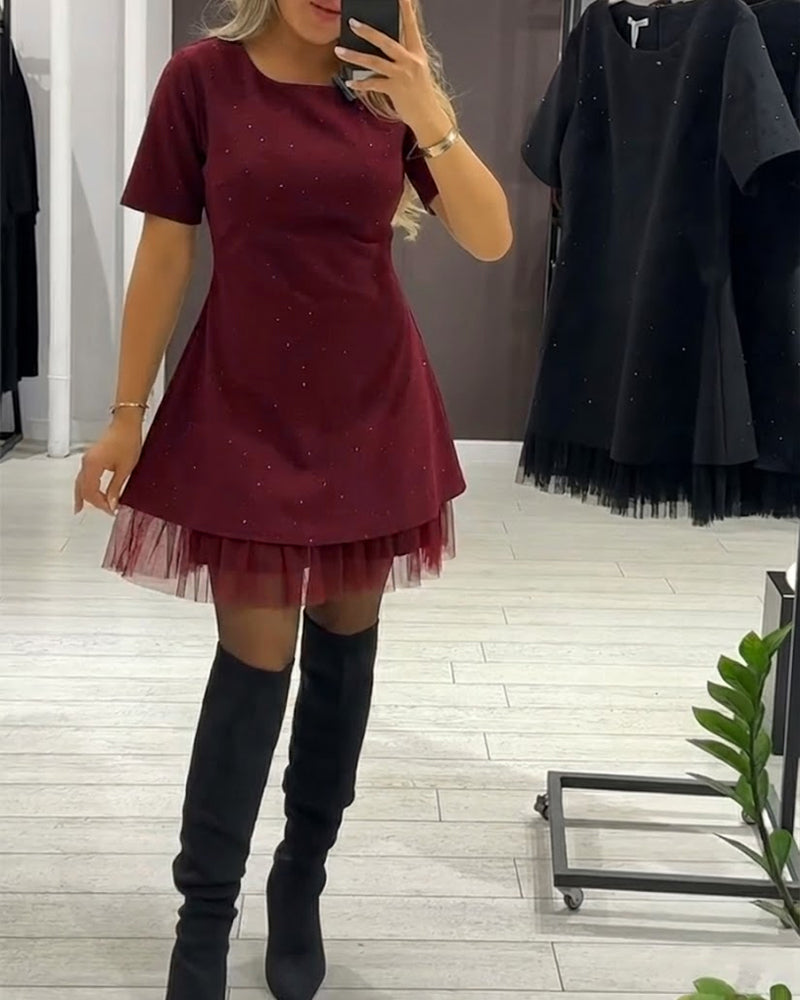 Elegante vestido de retazos de malla brillante-ES