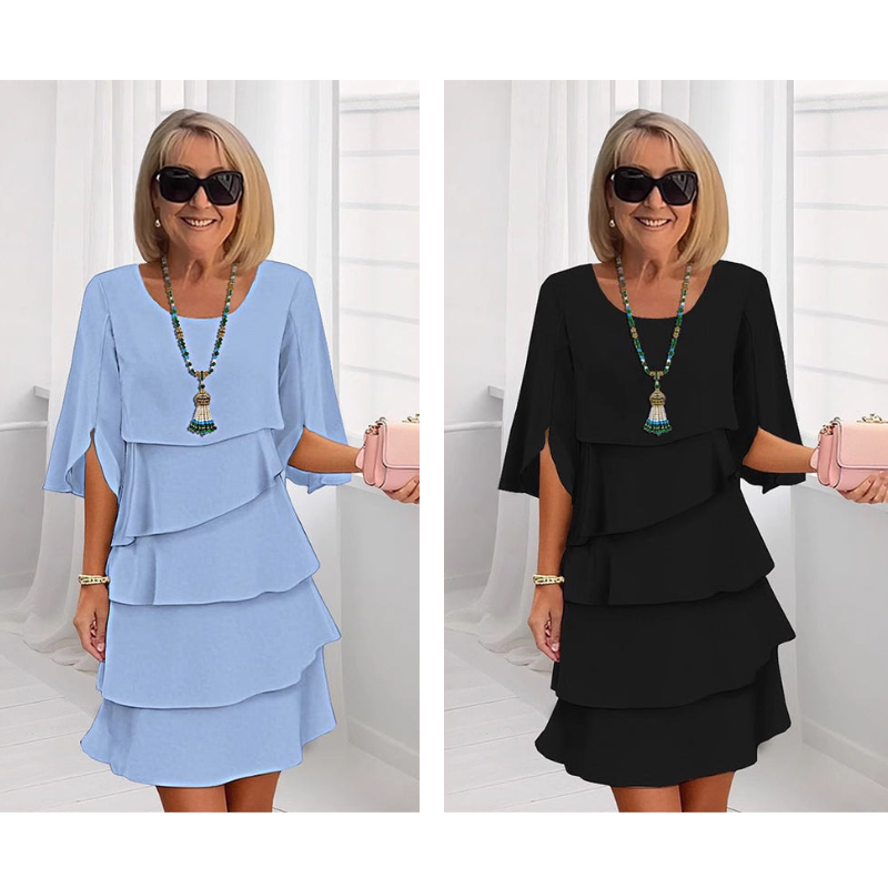 💥Elegante vestido de capas con mangas con volantes para mujer-ES