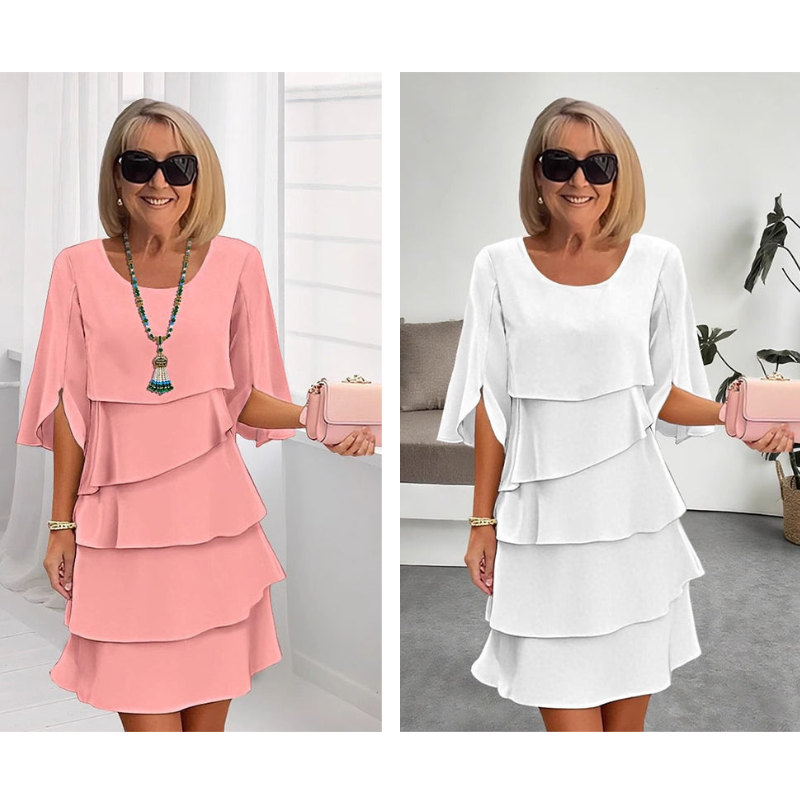 💥Elegante vestido de capas con mangas con volantes para mujer-ES