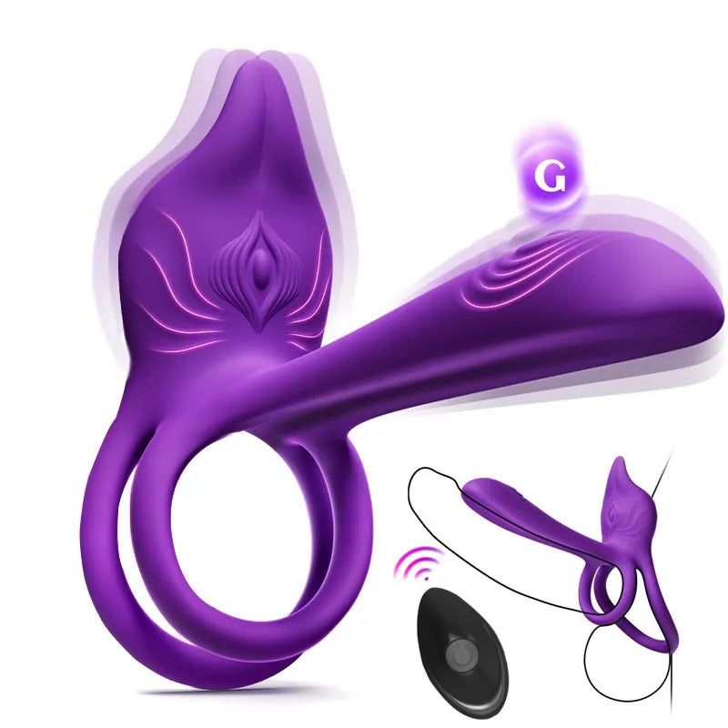 Anillo vibrador para el pene para parejas - Anillo vibrador doble MOOLIGIRL con estimulador clitoriano en forma de zorro y vibrador de punto G de 11,5 cm-ES