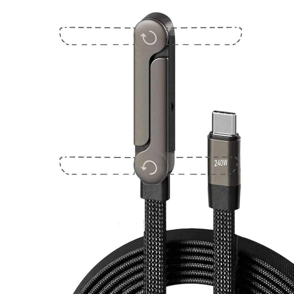 📱 240 W pintas greito įkrovimo laidas su įmontuotu telefono laikikliu – naujas 2026 m. sulankstomas patvarus USB-C tipo C laidas (2 vnt. pakuotėje)-LT