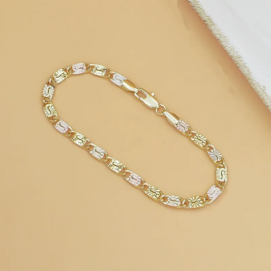 💎 DABAR 50% NUOLAIDA! 👑 Unisex apyrankė su trispalvėmis grandimis - aukso/rožinės/sidabrinės spalvos, briaunuotas pjūvis ir aštuonkojo užsegimas - klasikinės grandys, modernus blizgesys 💛-LT