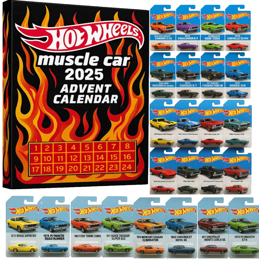 🔥¡Oferta imperdible! - 50% de descuento🔥 - 🚗Calendario de Adviento de coches de juguete Hot Wheels Muscle - 24 días (hasta 2025)🎄-ES