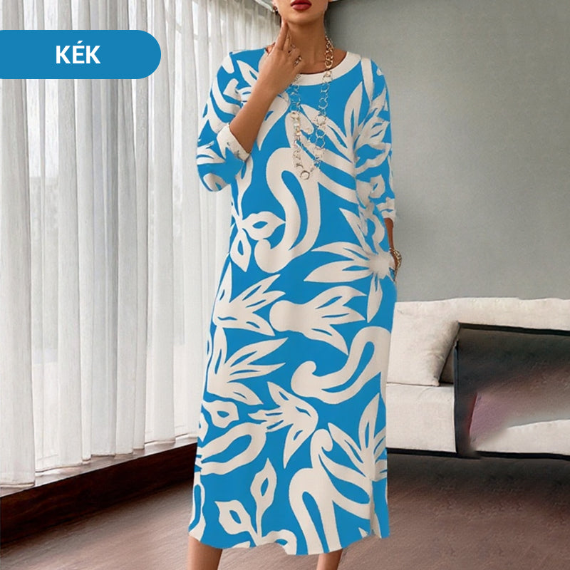 🌼Vestido de mujer elegante, suelto, de cuello redondo y estampado.-ES