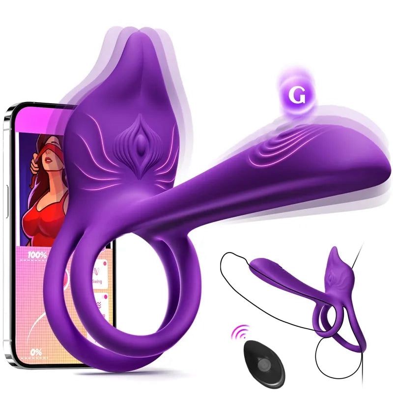 Anillo vibrador para el pene para parejas - Anillo vibrador doble MOOLIGIRL con estimulador clitoriano en forma de zorro y vibrador de punto G de 11,5 cm-ES