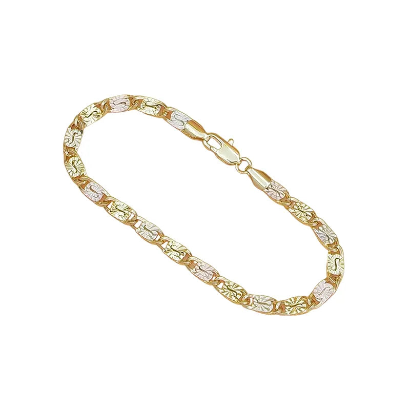 💎 DABAR 50% NUOLAIDA! 👑 Unisex apyrankė su trispalvėmis grandimis - aukso/rožinės/sidabrinės spalvos, briaunuotas pjūvis ir aštuonkojo užsegimas - klasikinės grandys, modernus blizgesys 💛-LT