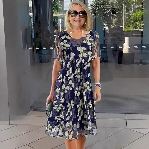[S-3XL]🌸Elegantna ženska šifonska obleka s cvetličnim potiskom-SI