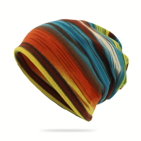 Pandaize Colorful Stripes Retro Thermal Loose Beanie Hat - Vintage pletenina za jesen in zimo-SI