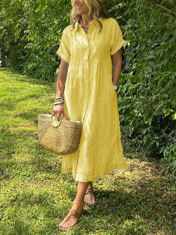Vestido camisero de rayas con solapas y botones | Con bolsillos funcionales-ES