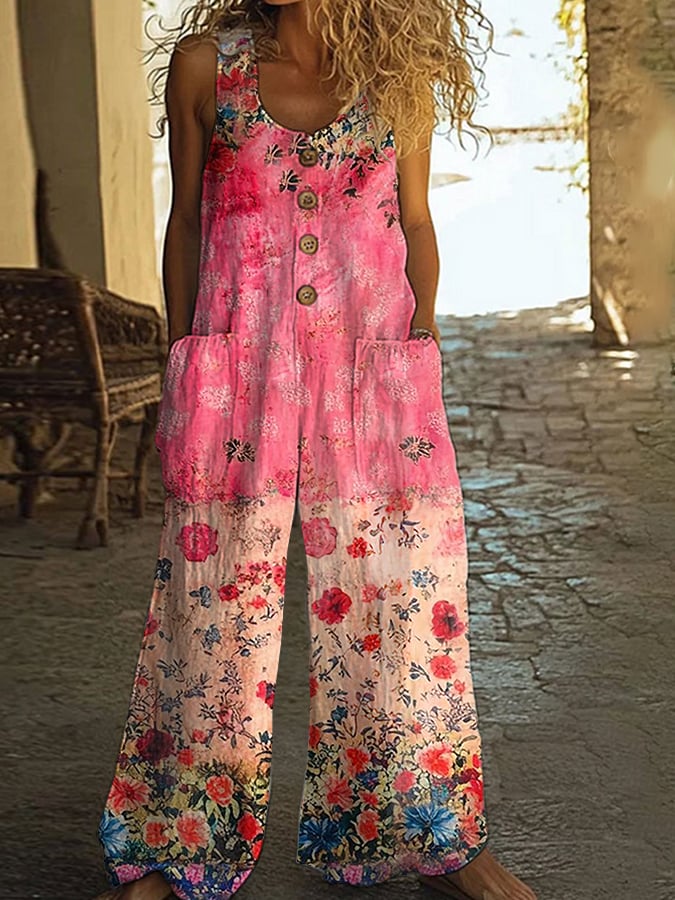 Ženski casual vintage cvetlični patchwork kombinezon-SI