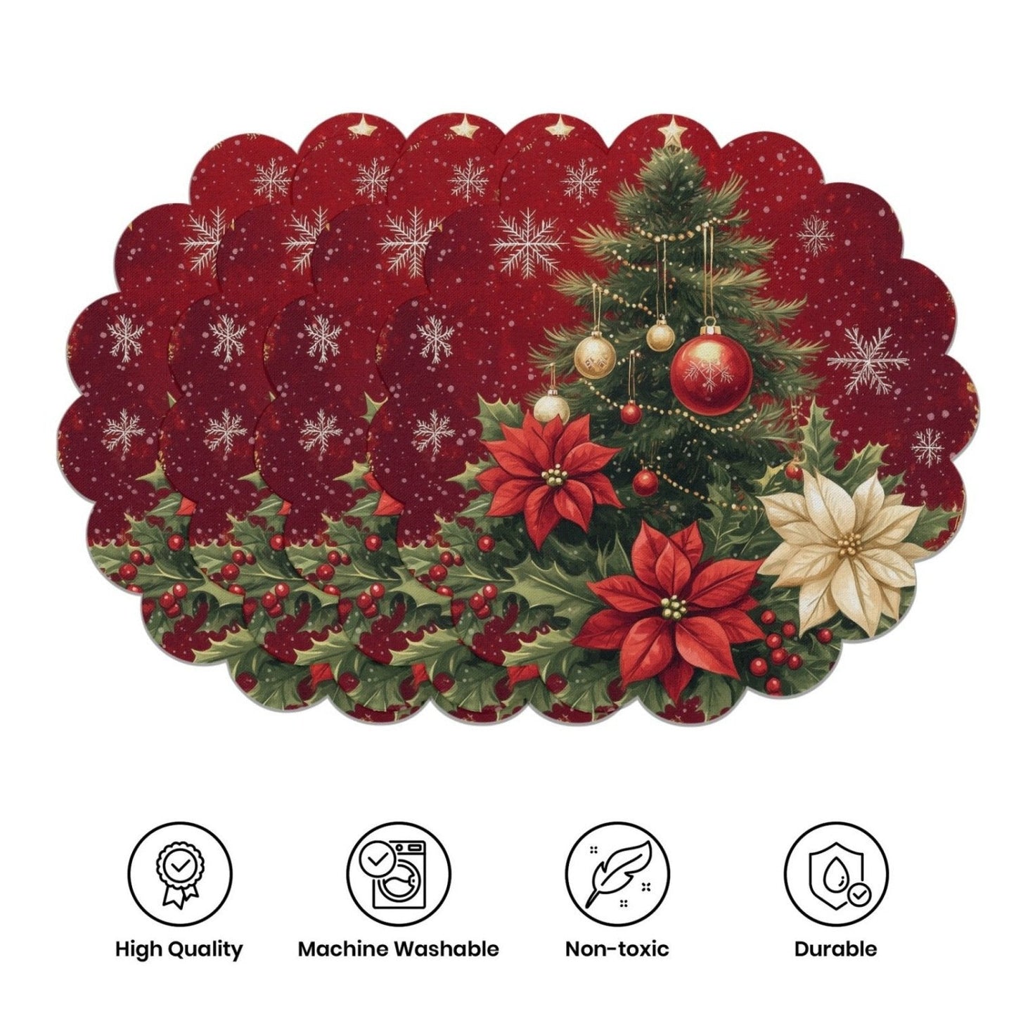 10 manteles individuales de invierno con forma de flor de Pascua y piñas, de tela antideslizante.-ES