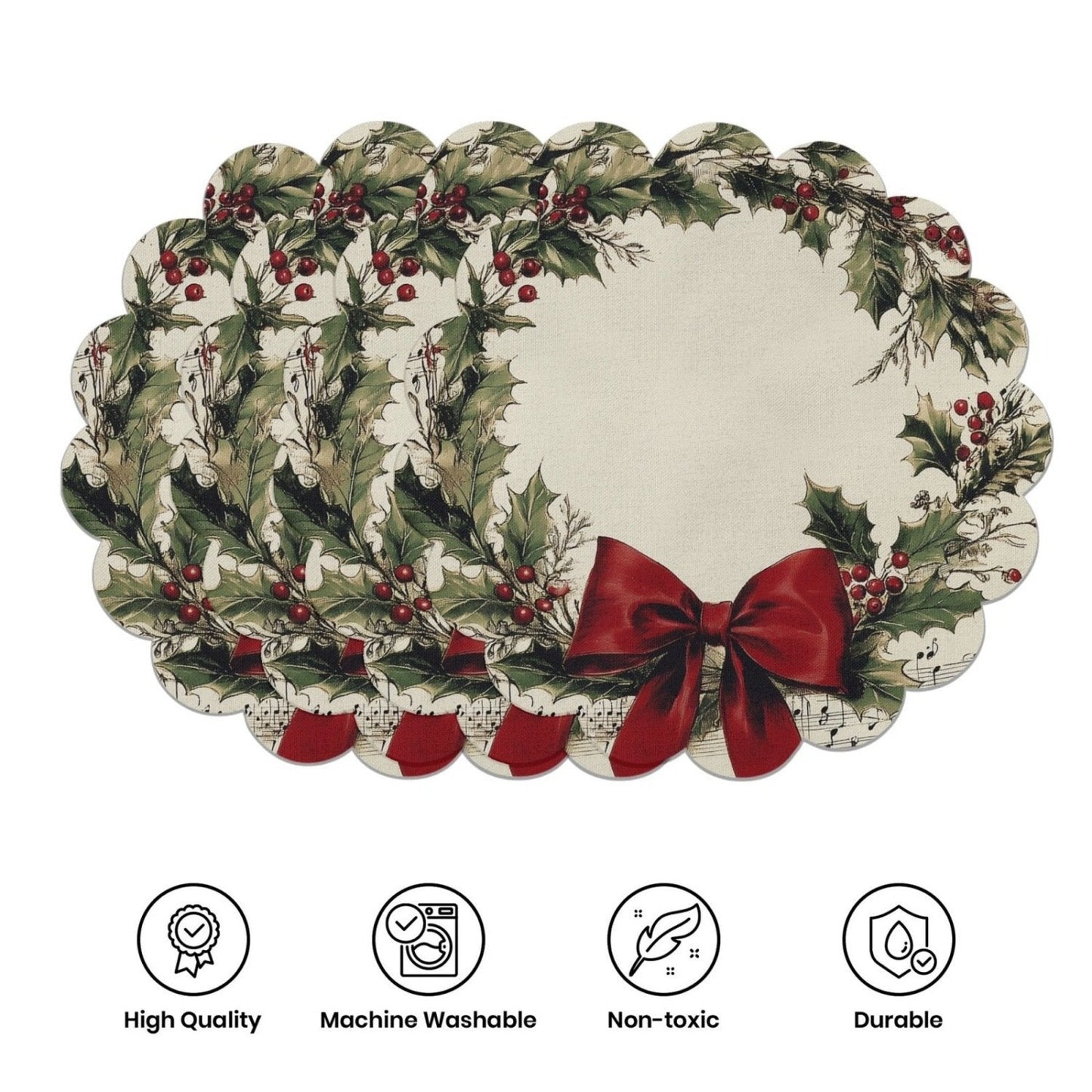 10 manteles individuales de invierno con forma de flor de Pascua y piñas, de tela antideslizante.-ES