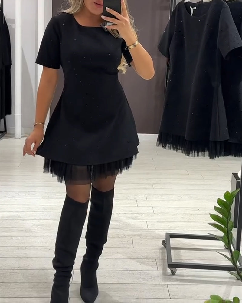 Elegante vestido de retazos de malla brillante-ES