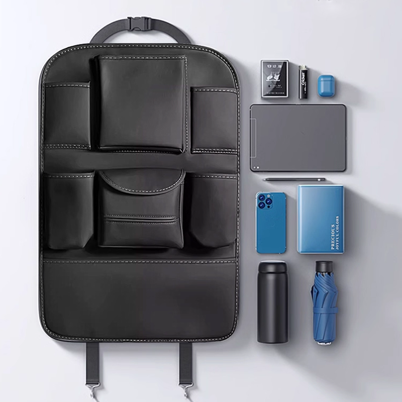 Organizador para asiento trasero DriveEase: organizador colgante con múltiples bolsillos y logotipo personalizado-ES