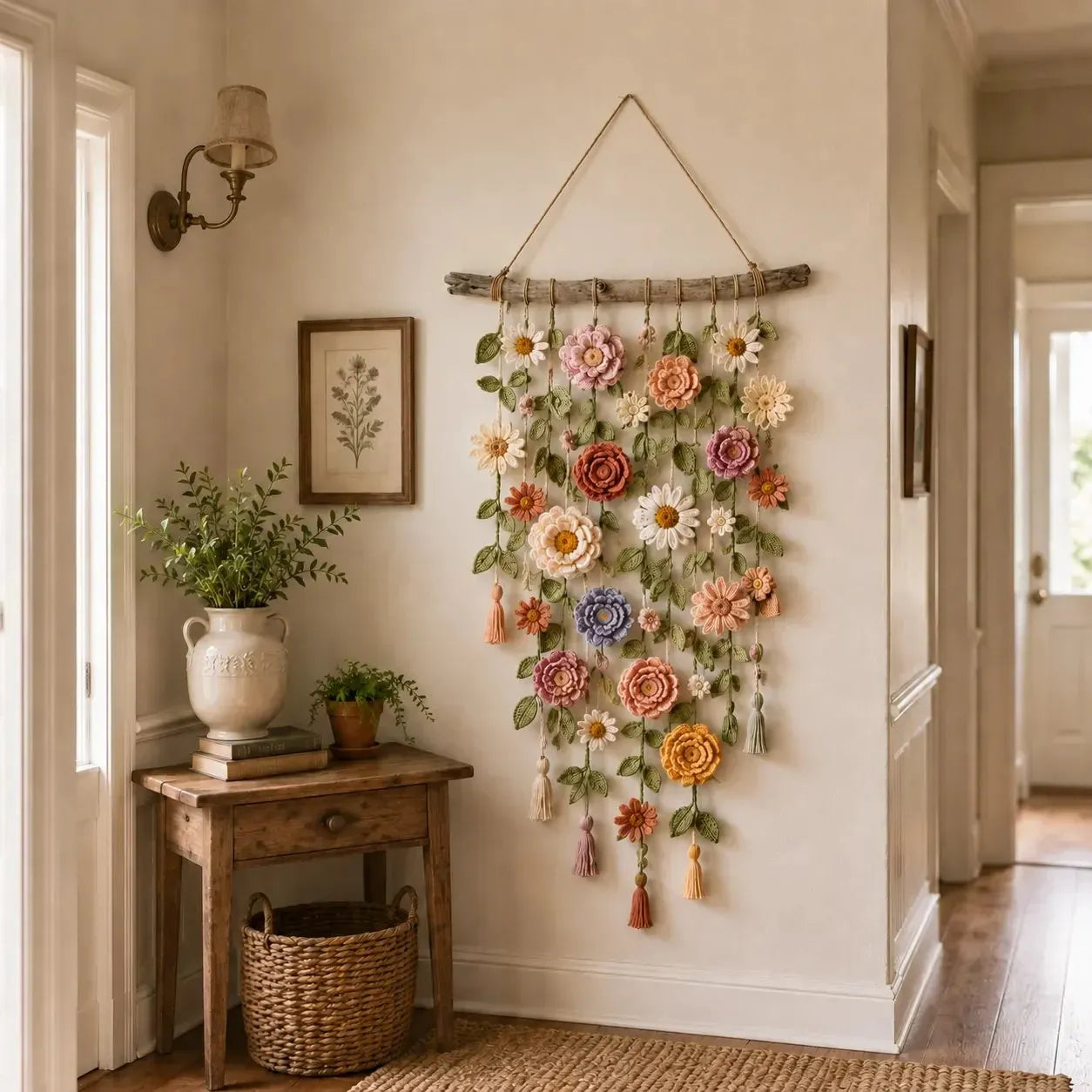 🌸Boho kvačkana stenska dekoracija s cvetjem-SI
