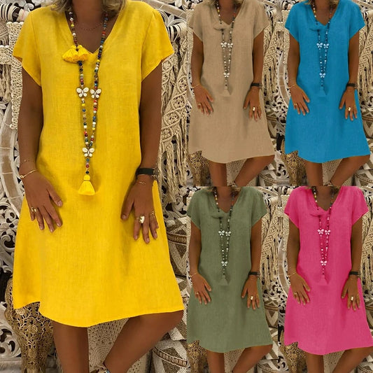 🌿Vestido clásico primavera-verano confeccionado en lino 100%-ES