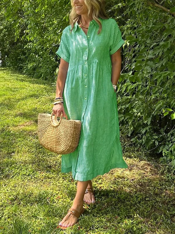 Vestido camisero de rayas con solapas y botones | Con bolsillos funcionales-ES