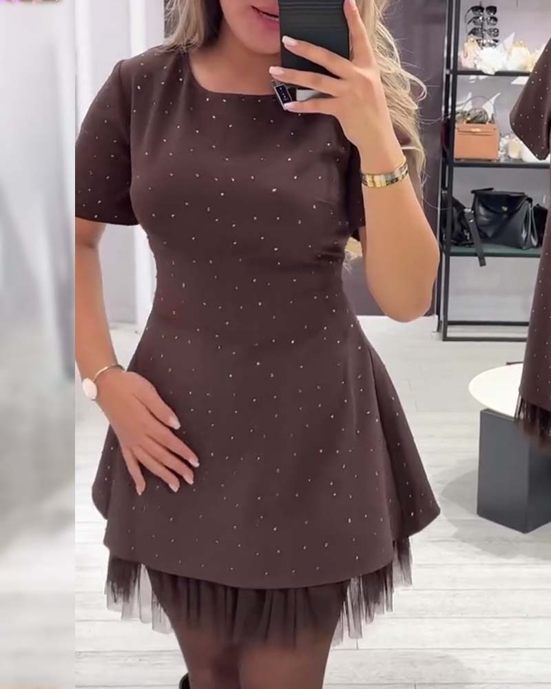 Elegante vestido de retazos de malla brillante-ES