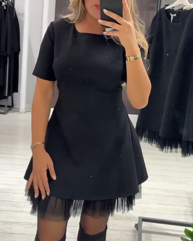 Elegante vestido de retazos de malla brillante-ES