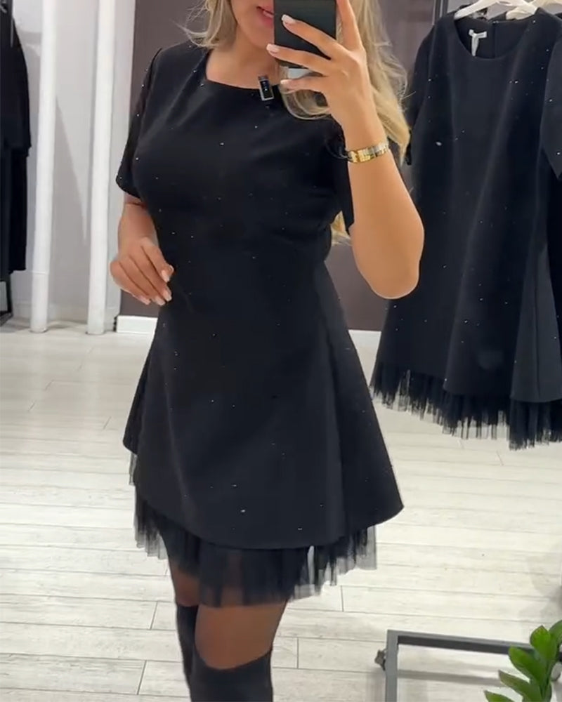 Elegante vestido de retazos de malla brillante-ES