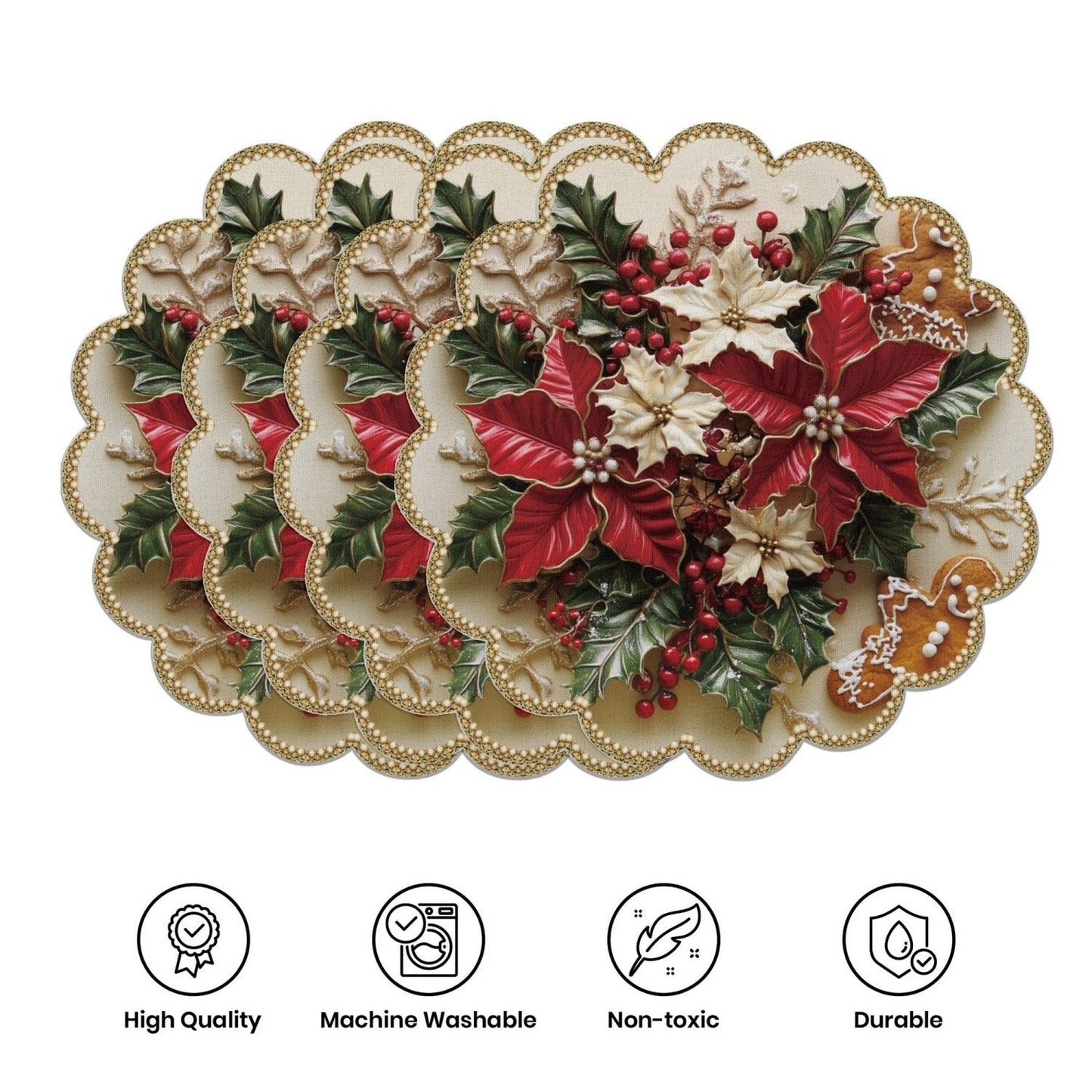 10 manteles individuales de invierno con forma de flor de Pascua y piñas, de tela antideslizante.-ES