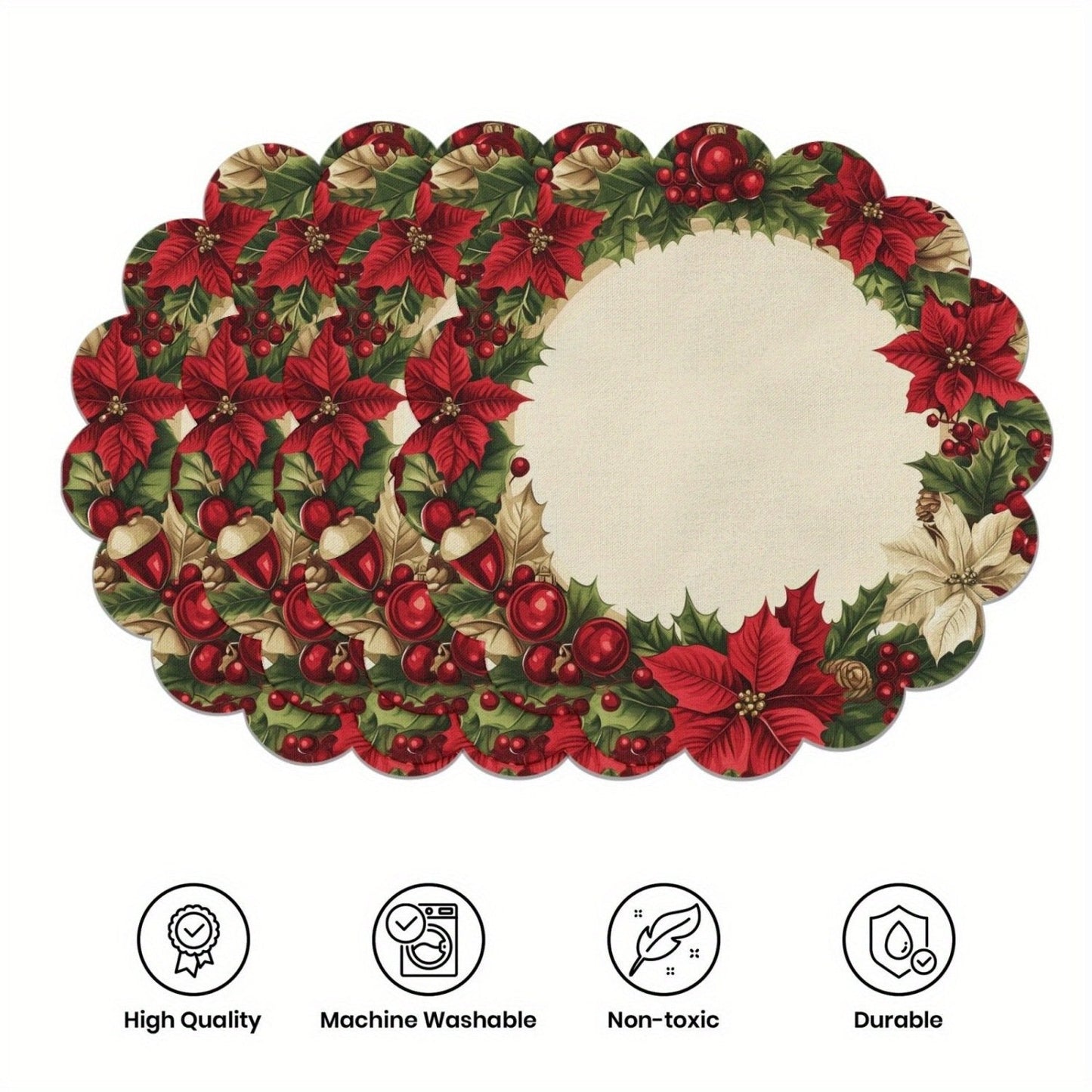 10 manteles individuales de invierno con forma de flor de Pascua y piñas, de tela antideslizante.-ES