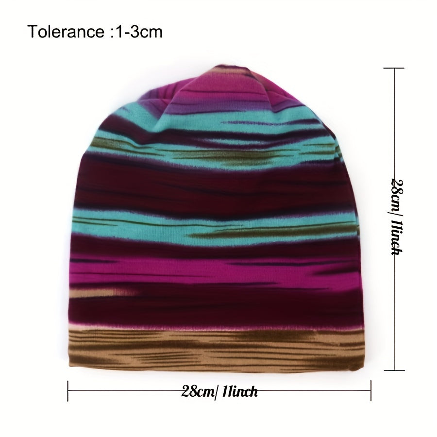 Pandaize Colorful Stripes Retro Thermal Loose Beanie Hat - Vintage pletenina za jesen in zimo-SI