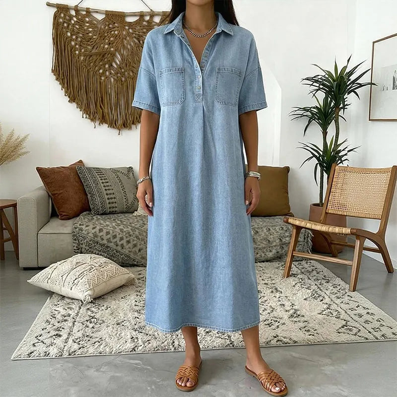 👗 ZDAJ 60 % POPUSTA! 👖 Sproščena jeans midi srajčna obleka z žepi – Mehek jeans in sproščen kroj – Funkcionalni žepi, popolna za vsakdanjo uporabo – udobna in vsestranska ✨🌸-SI