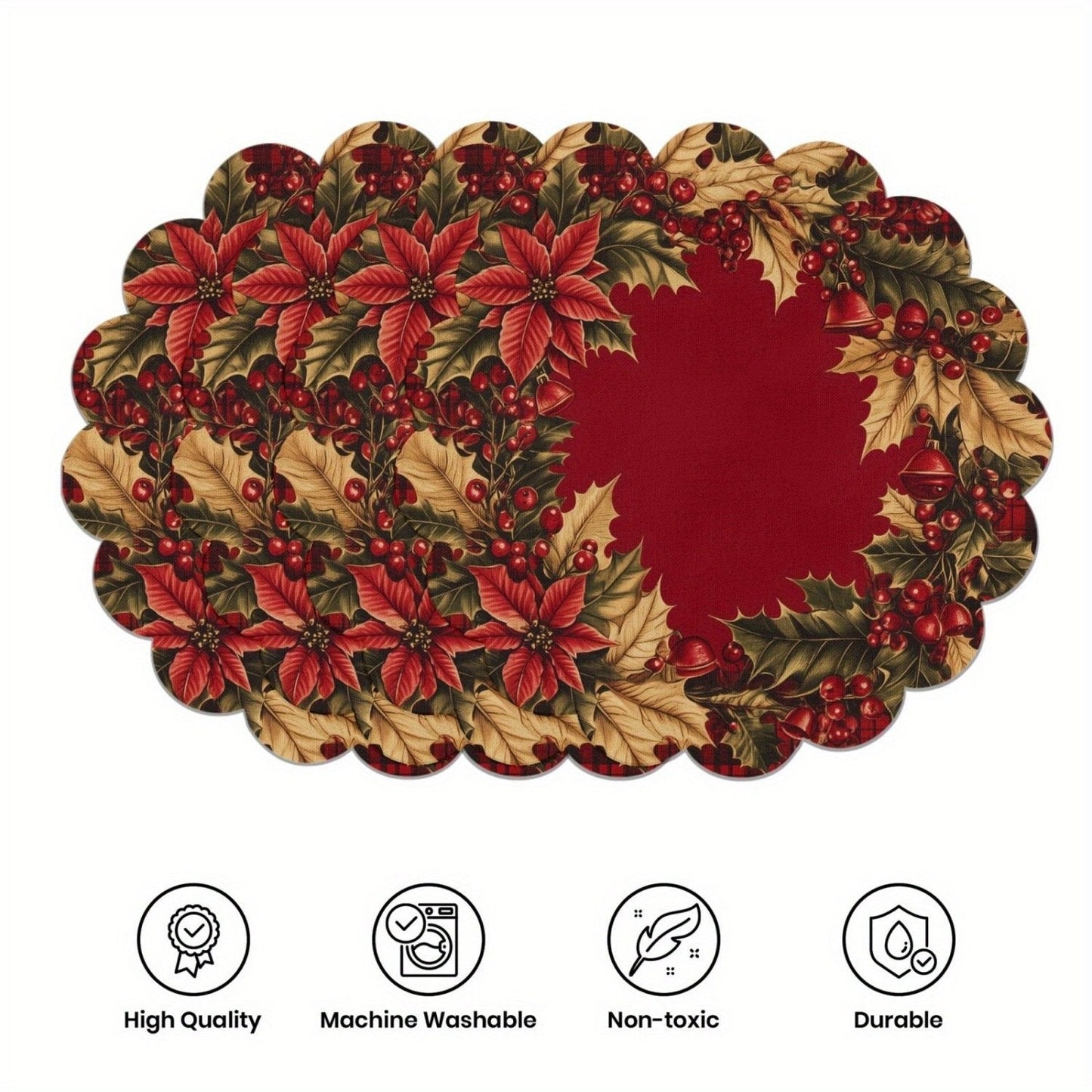 10 manteles individuales de invierno con forma de flor de Pascua y piñas, de tela antideslizante.-ES