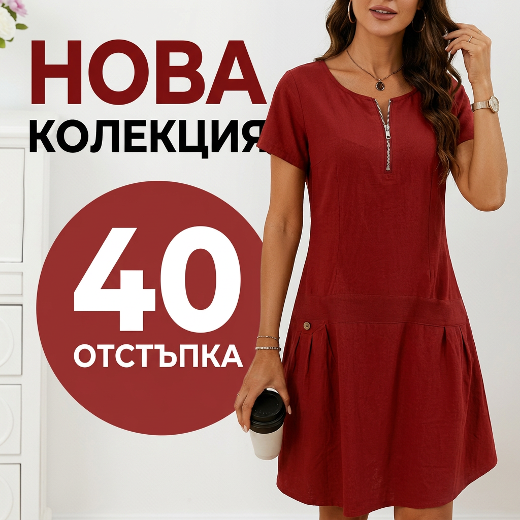 🎁Nauja prekė su 40% nuolaida💥Moteriška suknelė su puse užtrauktuku ir kišene su sagomis-LT