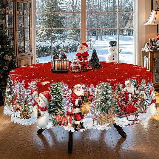 Mantel navideño de primera calidad: un encantador diseño de Papá Noel y renos para disfrutar de momentos alegres en familia.-ES