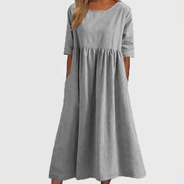 🔥Vestido de algodón con escote redondo y bolsillos-ES