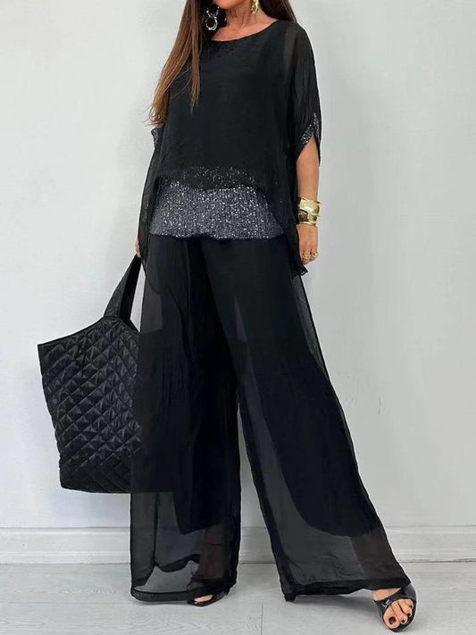💟Top y pantalón midi con doble lentejuelas-ES