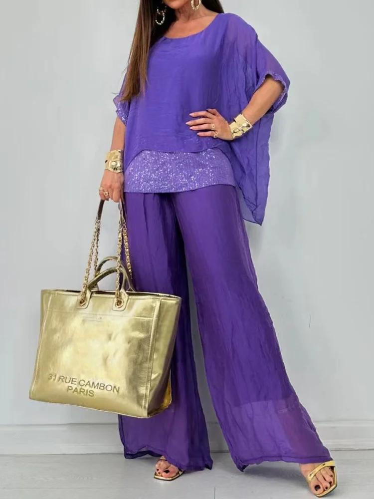 💟Top y pantalón midi con doble lentejuelas-ES
