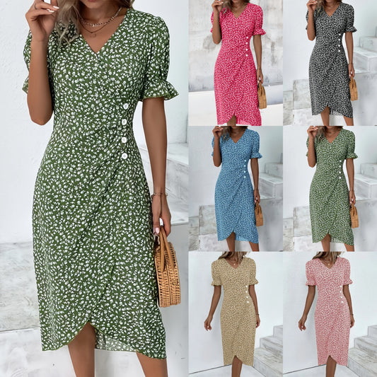 🌷Vestido casual para mujer, vestido cruzado, vestido floral.-ES