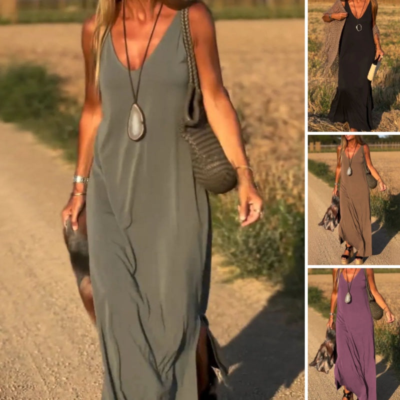 🔥👗Γυναικείο μάξι φόρεμα με γλυκιά λαιμόκοψη-GR