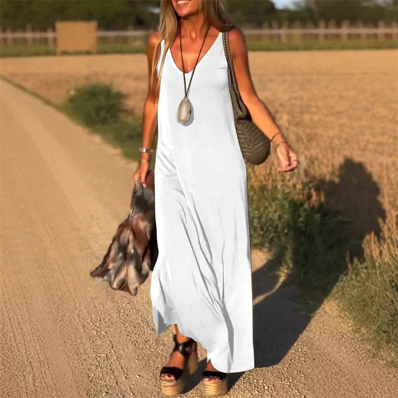 🔥👗Γυναικείο μάξι φόρεμα με γλυκιά λαιμόκοψη-GR