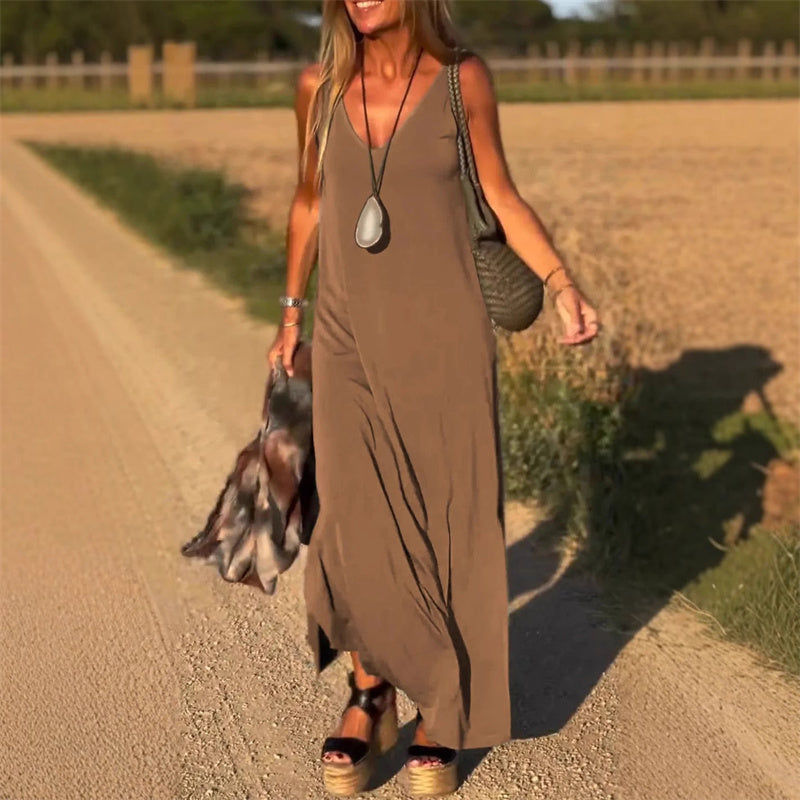 🔥👗Γυναικείο μάξι φόρεμα με γλυκιά λαιμόκοψη-GR
