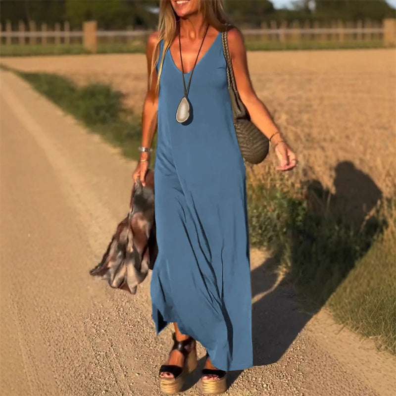 🔥👗Γυναικείο μάξι φόρεμα με γλυκιά λαιμόκοψη-GR