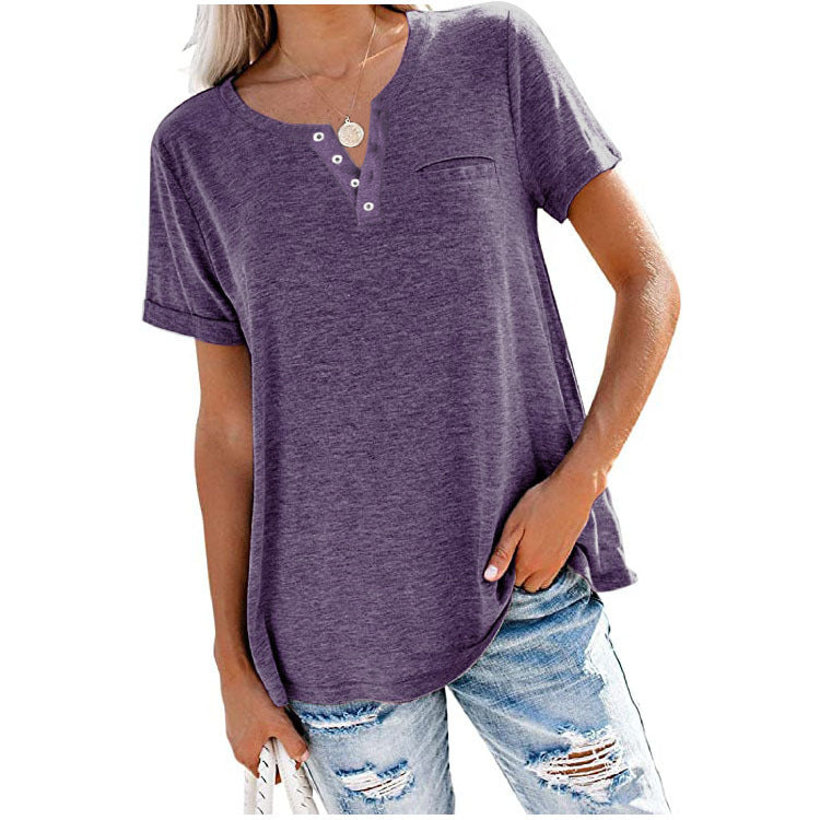 🌈 Camiseta de bolsillo de manga corta en color liso, nuevo estilo de verano-ES