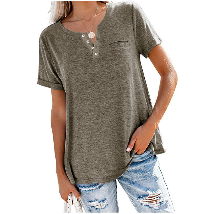 🌈 Camiseta de bolsillo de manga corta en color liso, nuevo estilo de verano-ES