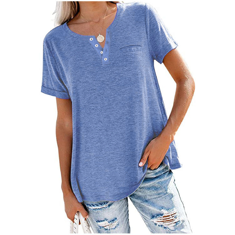 🌈 Camiseta de bolsillo de manga corta en color liso, nuevo estilo de verano-ES