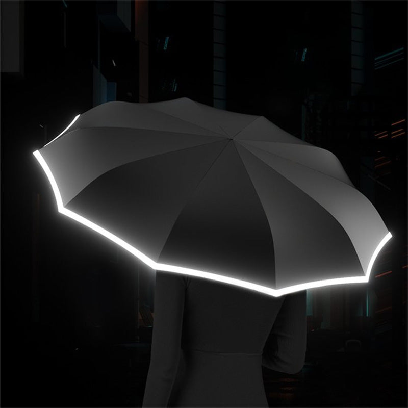 ☂️✨ ¡Paraguas con franja reflectante de seguridad! Se expande y contrae invertidamente sin salpicar agua, buena visibilidad en entornos oscuros.-ES