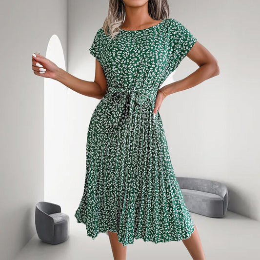 🎁Oferta de verano 2025🎁 Vestido plisado floral de manga corta para mujer👗 (6 colores con bolsillos)-ES