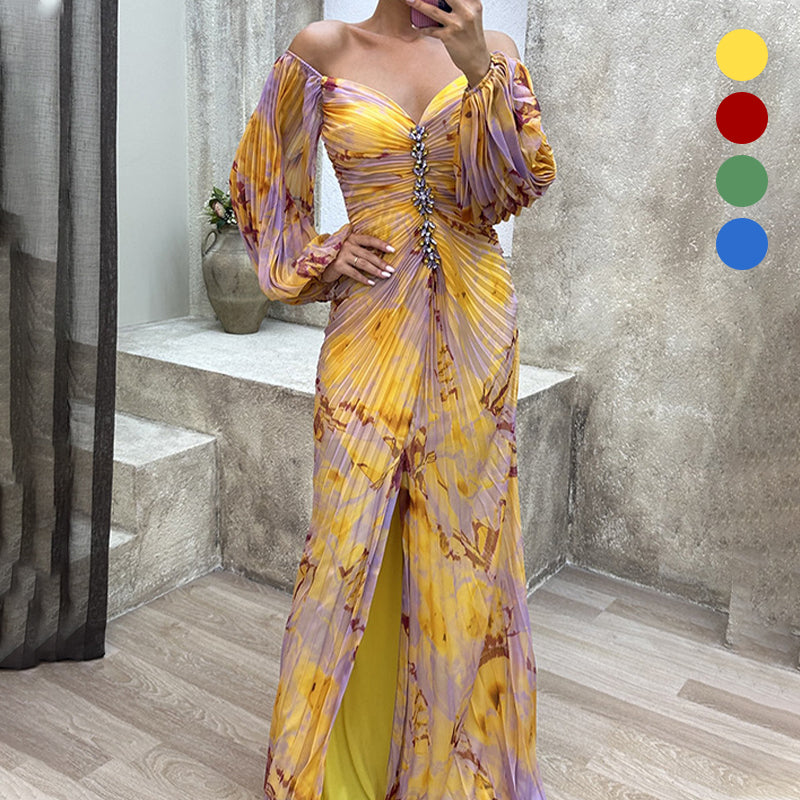 ✨【Mago Adelgazante】Vestido sin tirantes para mujer✨ | Atractivo diseño sin tirantes | Detalles plisados | Abertura recortada, mangas largas cómodas-ES