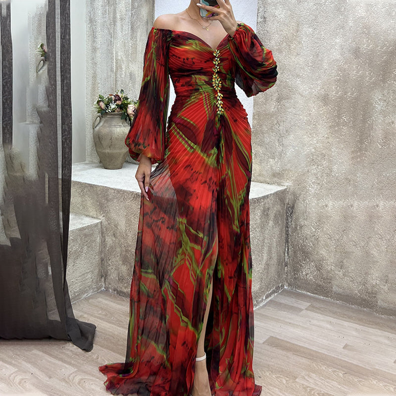 ✨【Mago Adelgazante】Vestido sin tirantes para mujer✨ | Atractivo diseño sin tirantes | Detalles plisados | Abertura recortada, mangas largas cómodas-ES
