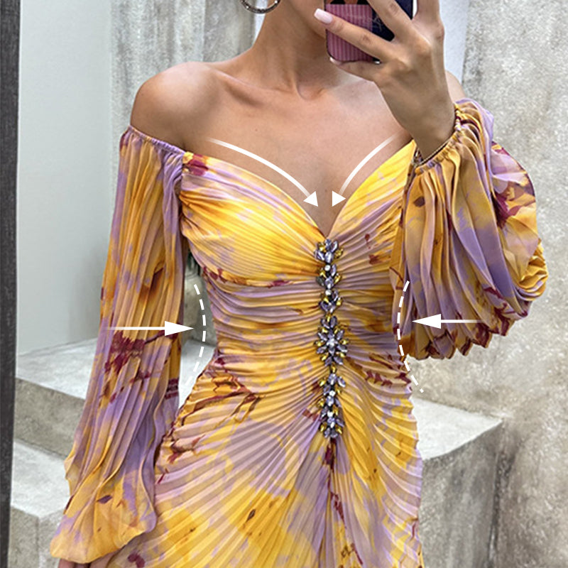 ✨【Mago Adelgazante】Vestido sin tirantes para mujer✨ | Atractivo diseño sin tirantes | Detalles plisados | Abertura recortada, mangas largas cómodas-ES
