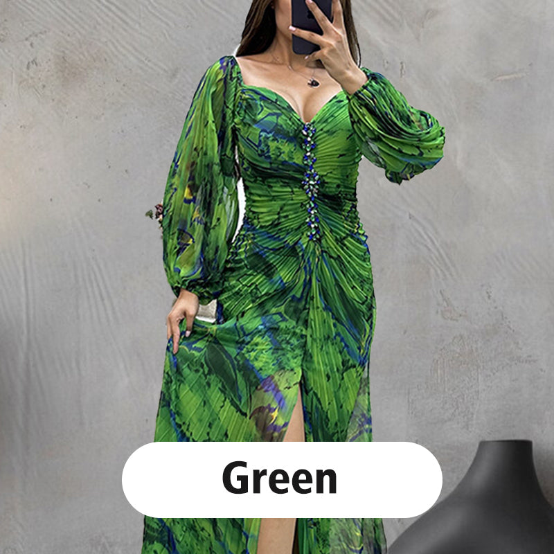 ✨【Mago Adelgazante】Vestido sin tirantes para mujer✨ | Atractivo diseño sin tirantes | Detalles plisados | Abertura recortada, mangas largas cómodas-ES