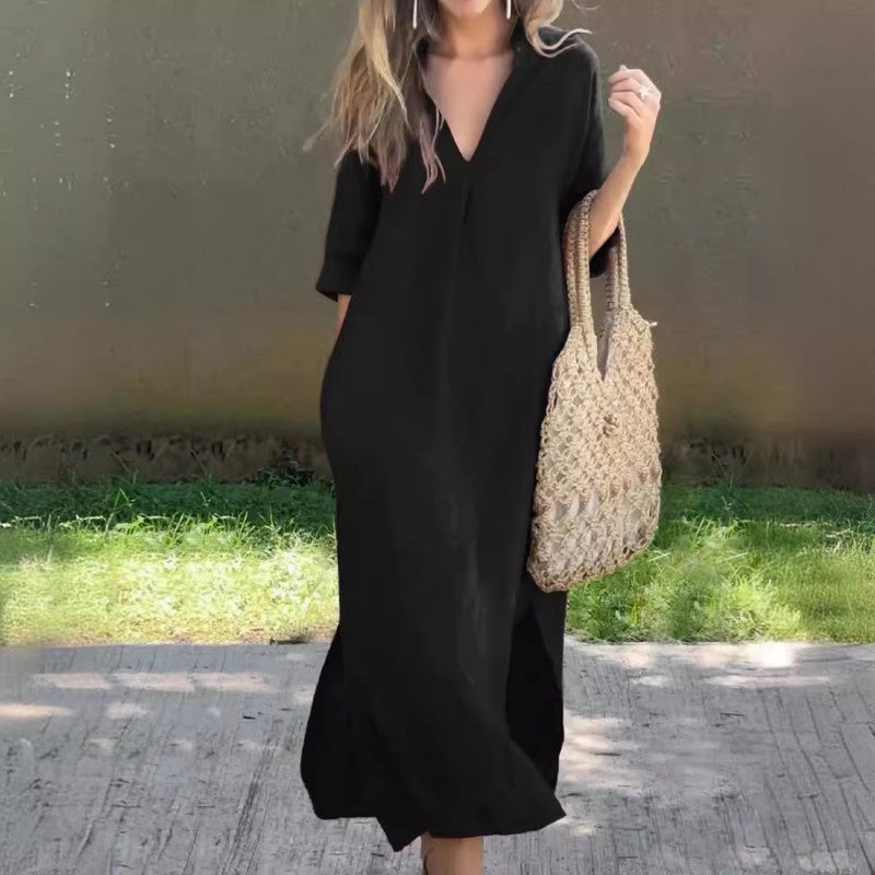 🌸Vasaras karstā izpārdošana🍃Eleganta kleita ar šķēluma izgriezumu